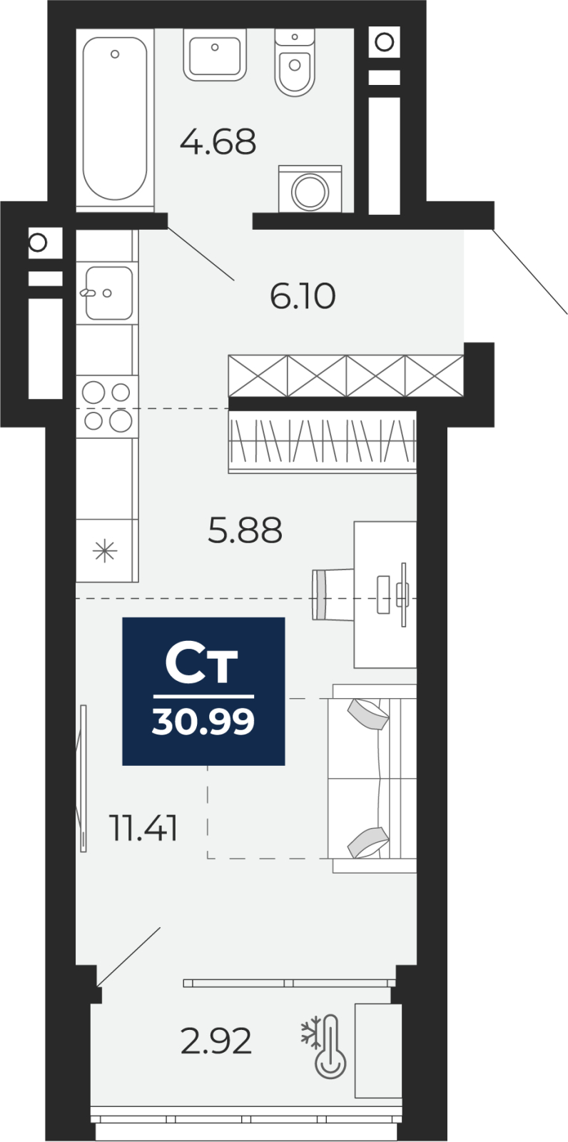 Объявление №71594286: 1-комнатная квартира-студия с отделкой в новом жилом комплексе