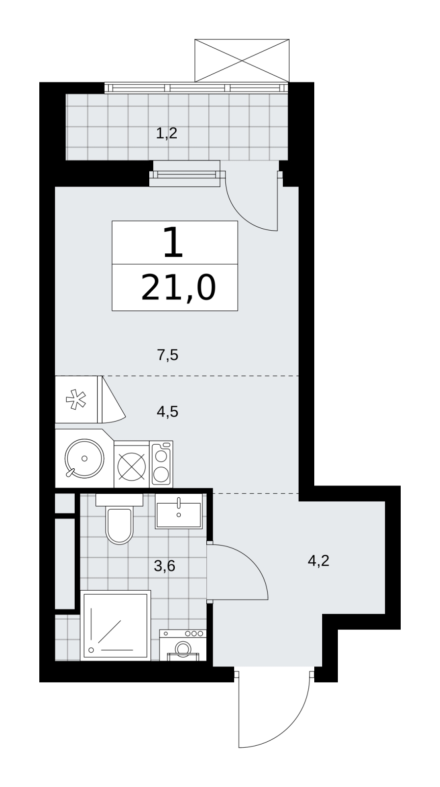 Продается просторная 1-комн. квартира-студия в новом ЖК, недалеко от метро