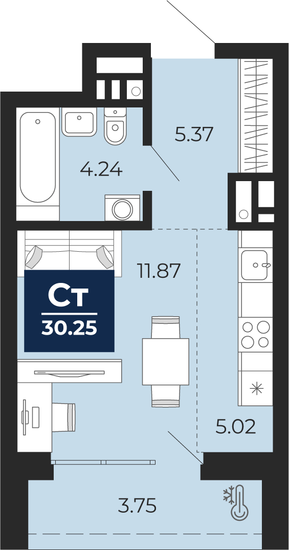 Объявление №71662261: 1-комнатная квартира-студия с отделкой в новом жилом комплексе