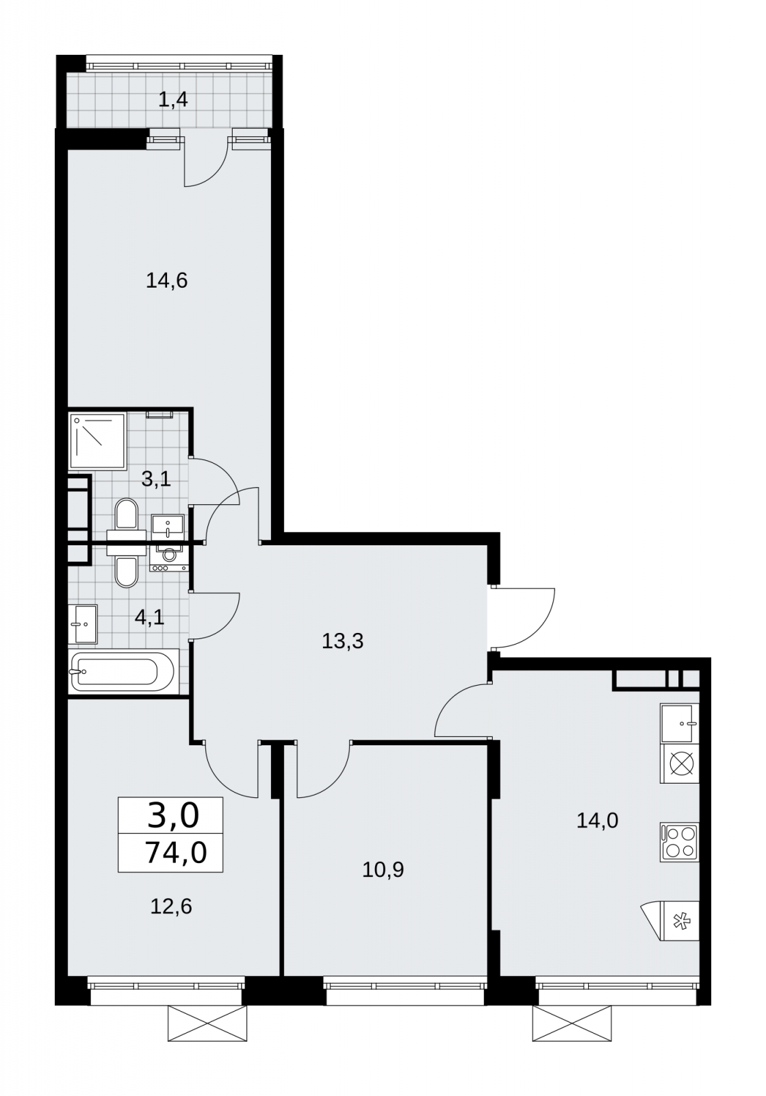 Продается 3-комнатная квартира с отделкой в новом ЖК, у метро