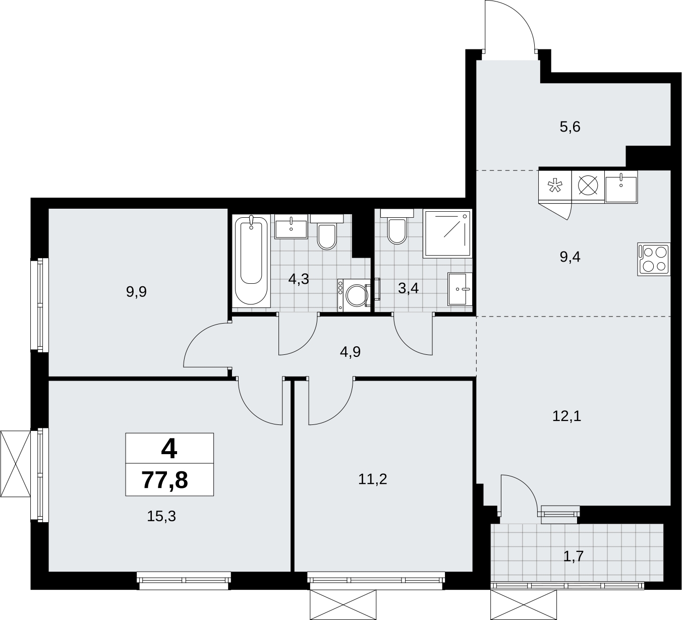 Продается 4-комнатная квартира с европланировкой с отделкой в новом ЖК, у метро