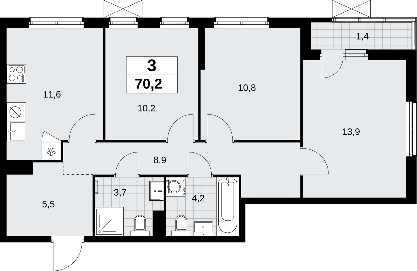 3-комнатная квартира с отделкой в новом ЖК, метро рядом