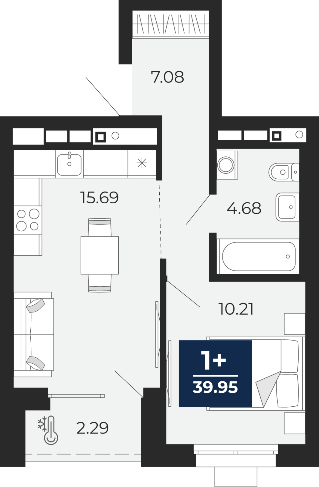 1-комнатная квартира, 39.95 кв.м, ЖК «Соната Парк»