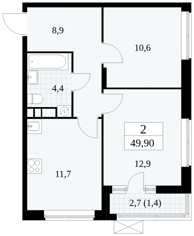 Продается 2-комнатная квартира в новом жилом комплексе, рядом с метро