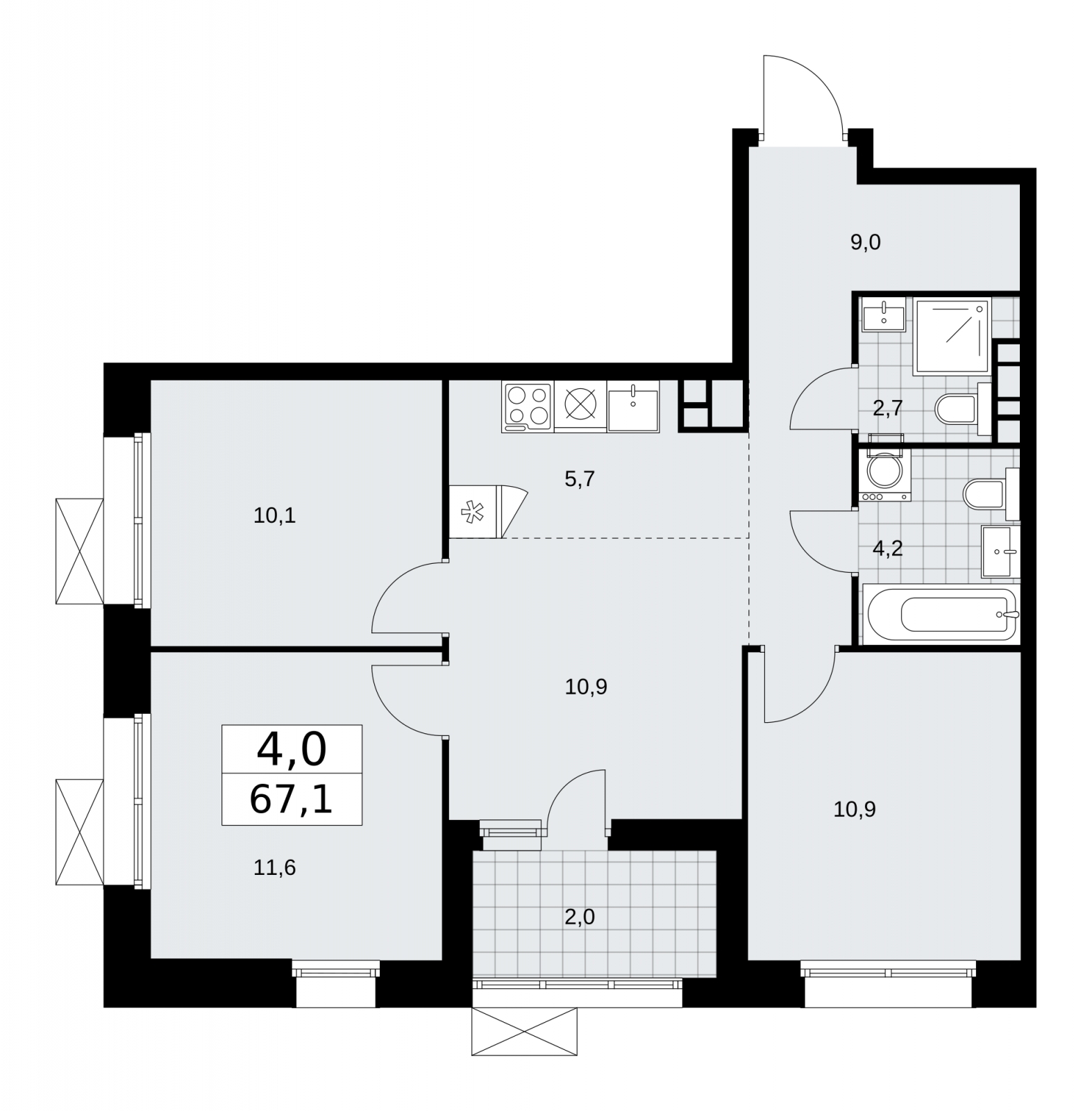 Продается 4-комнатная квартира с европланировкой с отделкой в новом жилом комплексе, рядом с метро