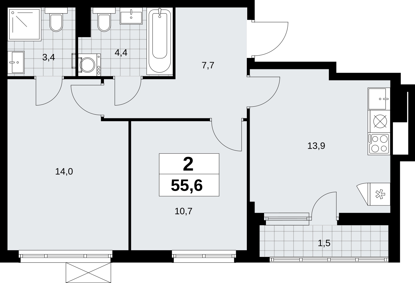 Продается 2-комнатная квартира с отделкой в новом ЖК, у метро