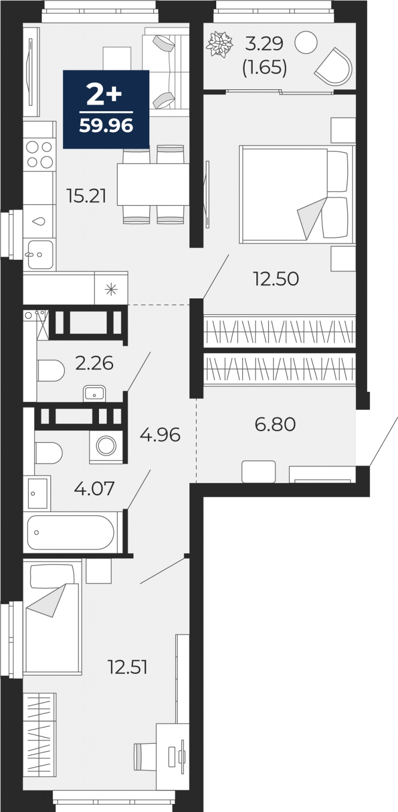 Продажа 2-комнатной новостройки, Тюмень, Перекопская,  19