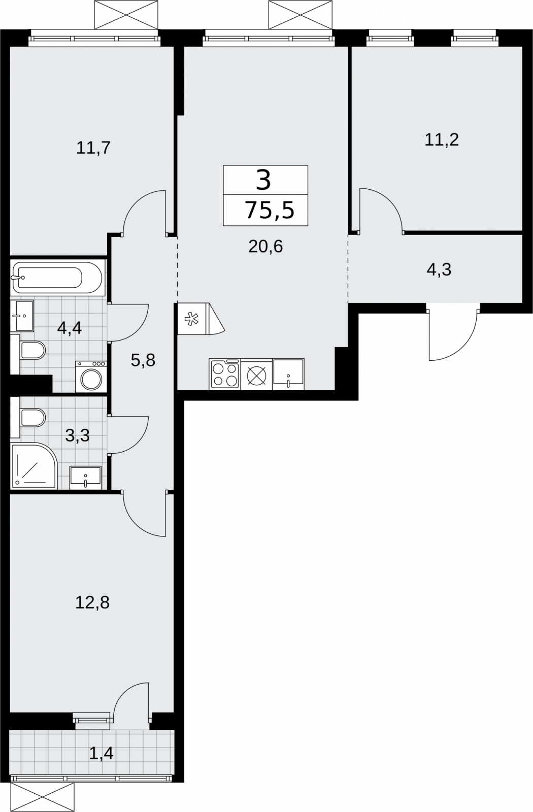 Продается 3-комнатная квартира с отделкой в новом ЖК, рядом с метро