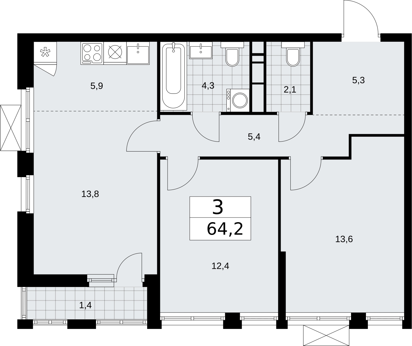 Продается 3-комнатная квартира в новом ЖК, недалеко от метро