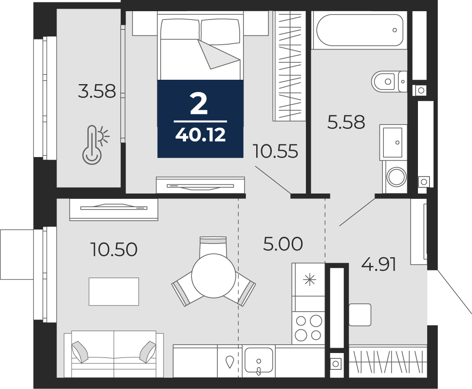 2-комнатная, 40.12 м2, ЖК «Мириады город в принципах ЭНКО» 2-комнатная, 40.12 м2, ЖК «Мириады город в принципах ЭНКО»