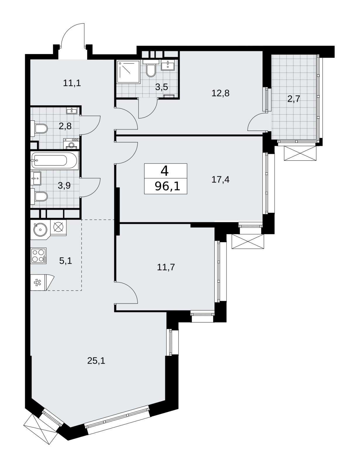 Продается 4-комнатная квартира с европланировкой в новом ЖК, метро рядом