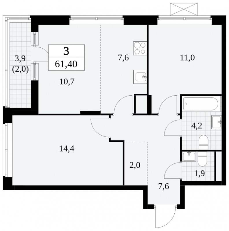 Продается просторная 3-комн. квартира с европланировкой в новом ЖК, дом сдан, метро рядом