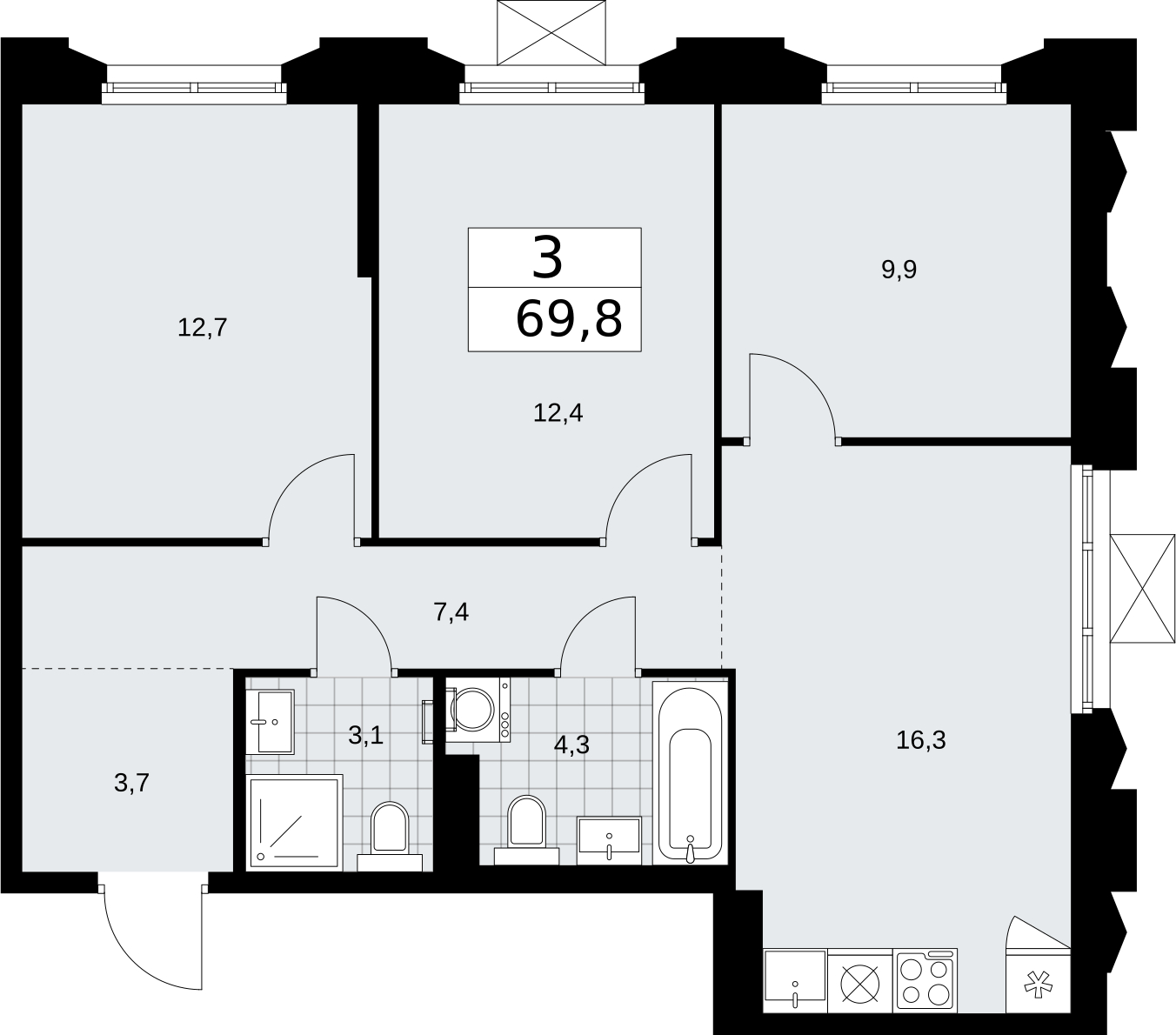 Объявление №71680779: 3-комн. квартира с отделкой в новостройке