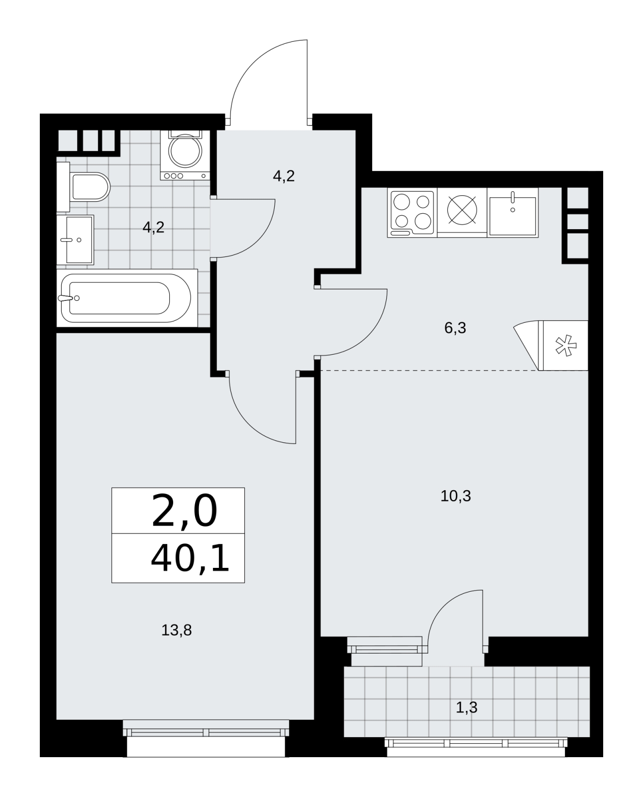 Продается 2-комнатная квартира с европланировкой в новом жилом комплексе, недалеко от метро