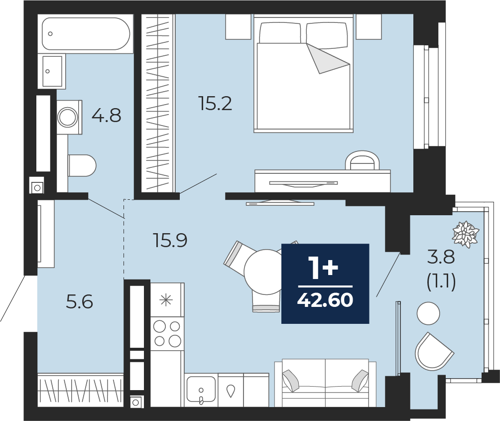 Объявление №71685158: Однокомнатная квартира с отделкой в новостройке, дом сдан