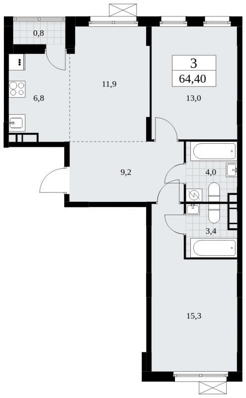 Продается 3-комнатная квартира с европланировкой в новостройке, рядом с метро