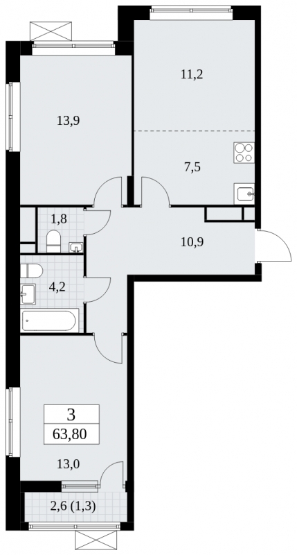 Продается 3-комнатная квартира с европланировкой в новом жилом комплексе, рядом с метро