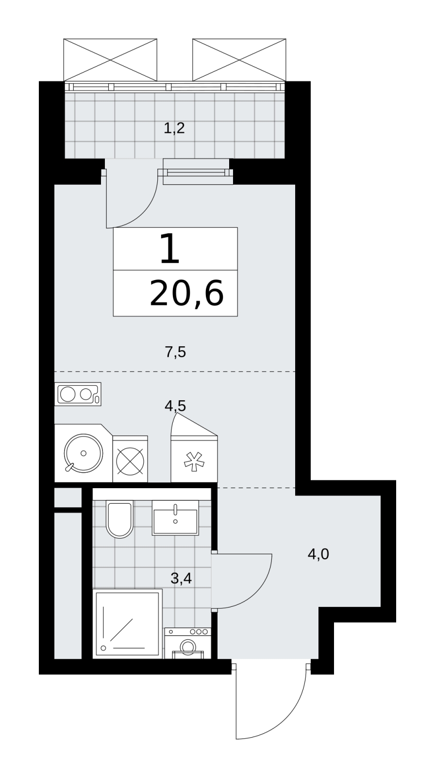 Просторная 1-комнатная квартира-студия с отделкой в новом ЖК, у метро