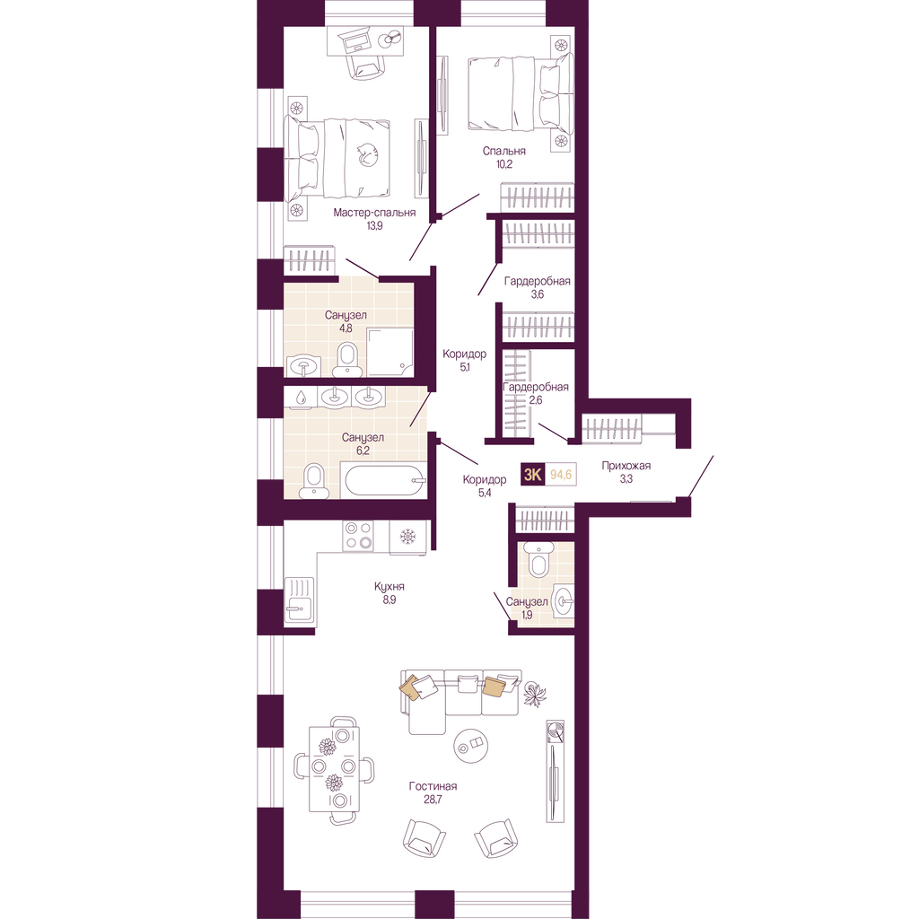 Объявление №71581616: Просторная 3-комн. квартира с отделкой в новом жилом комплексе