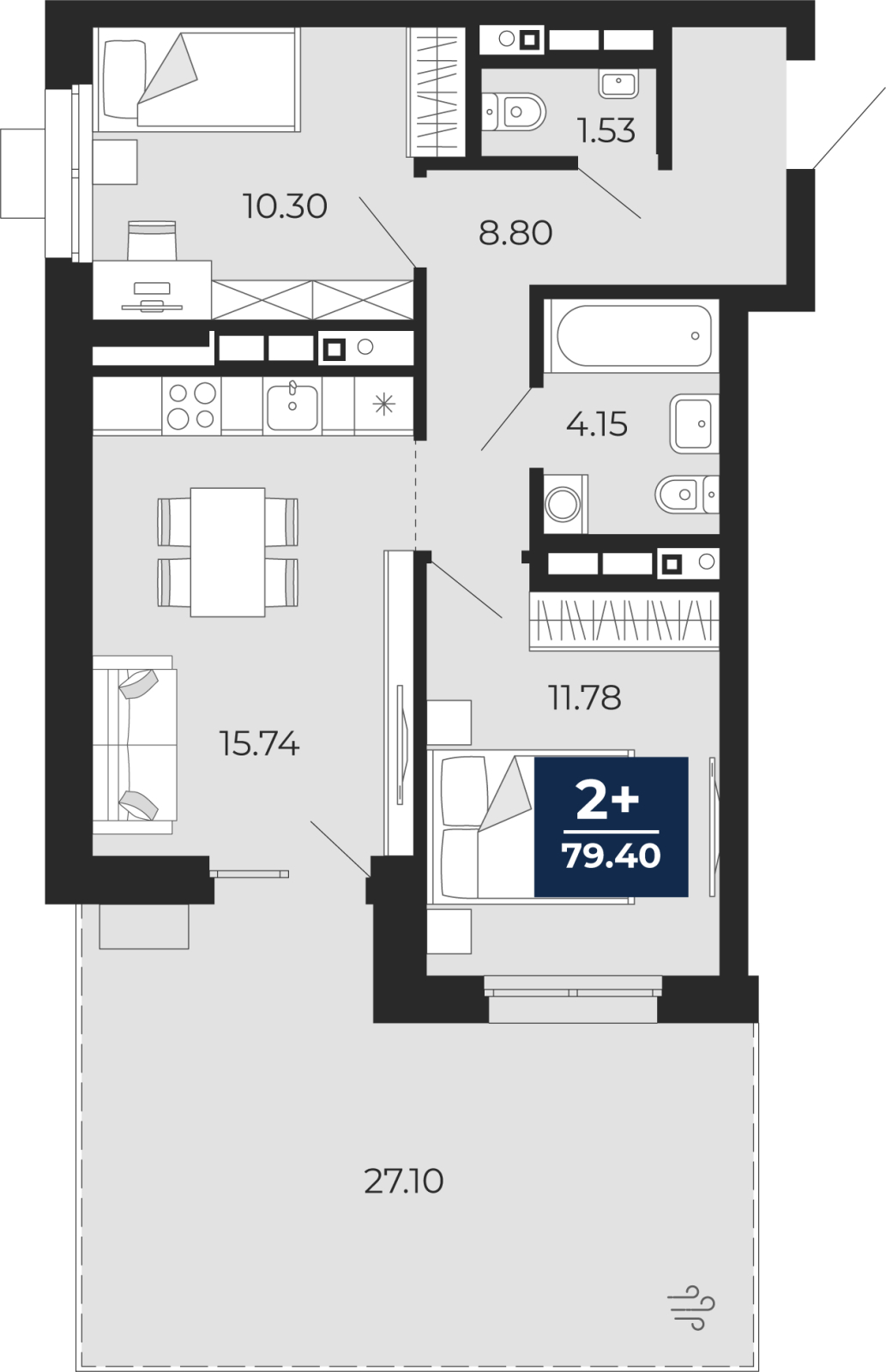 Объявление №71594354: 2-комн. квартира с террасой и отделкой в новом жилом комплексе