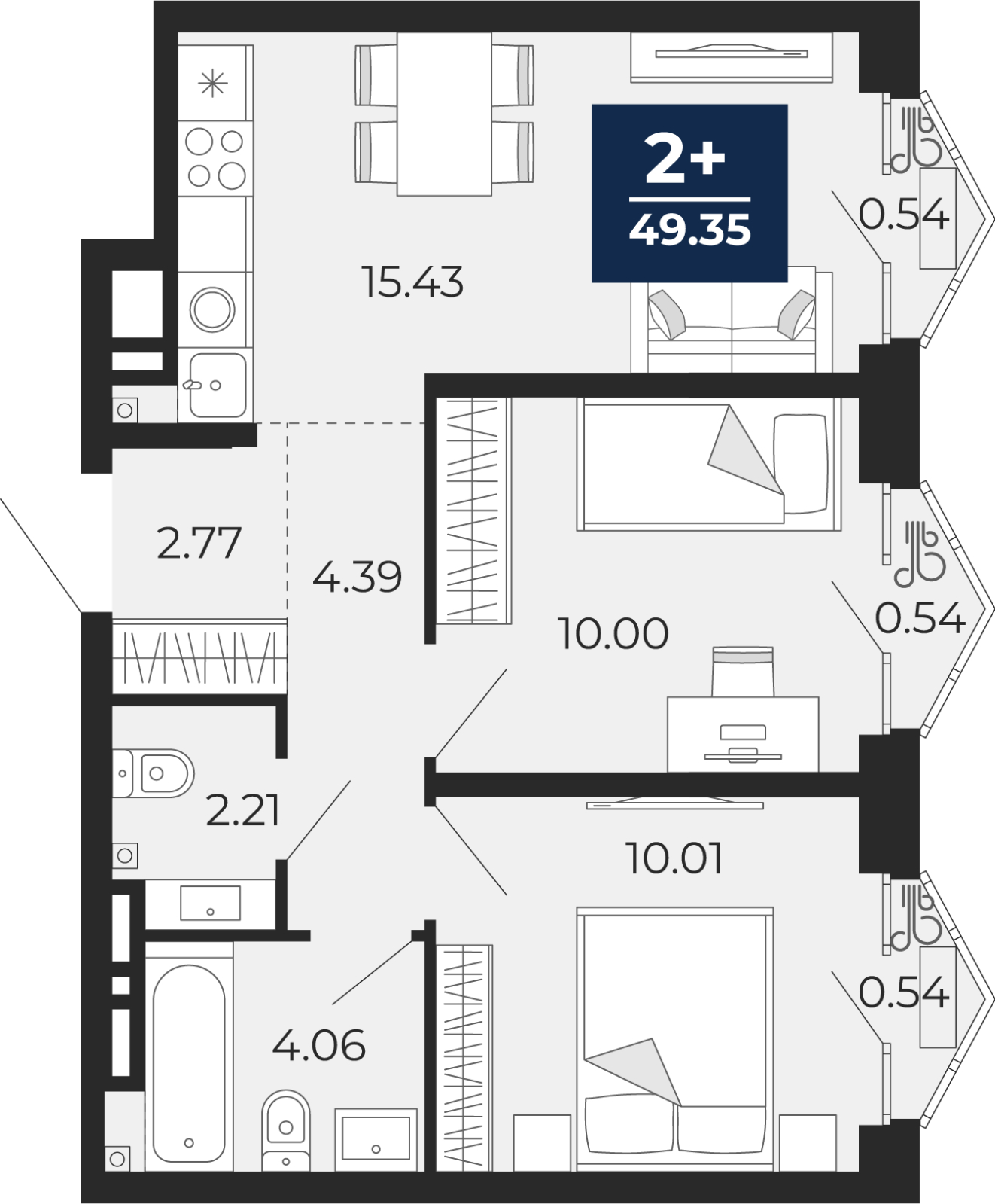 2-комнатная квартира, 50.49 кв.м, ЖК "Айвазовский"