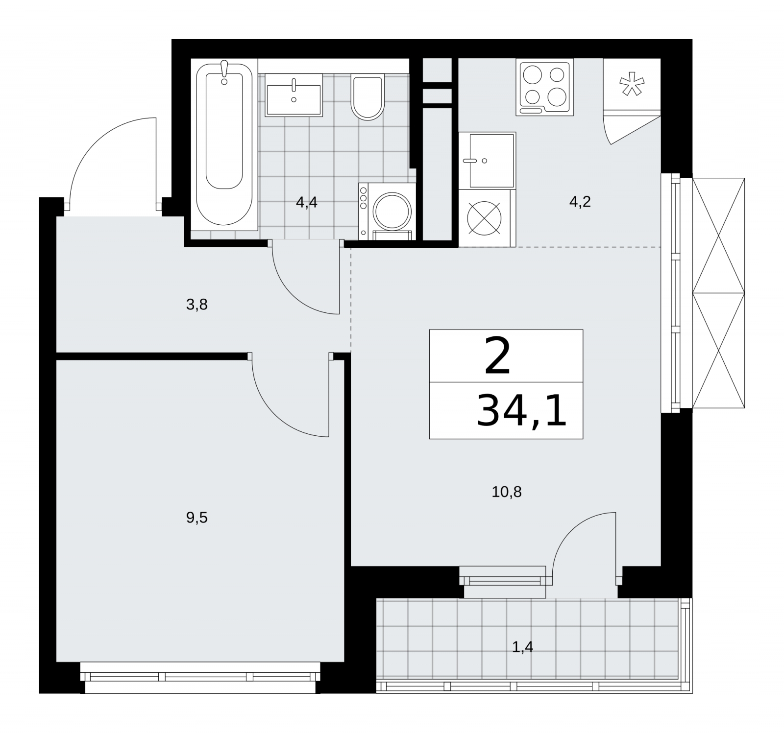 2-комнатная квартира с европланировкой с отделкой в новом жилом комплексе, недалеко от метро