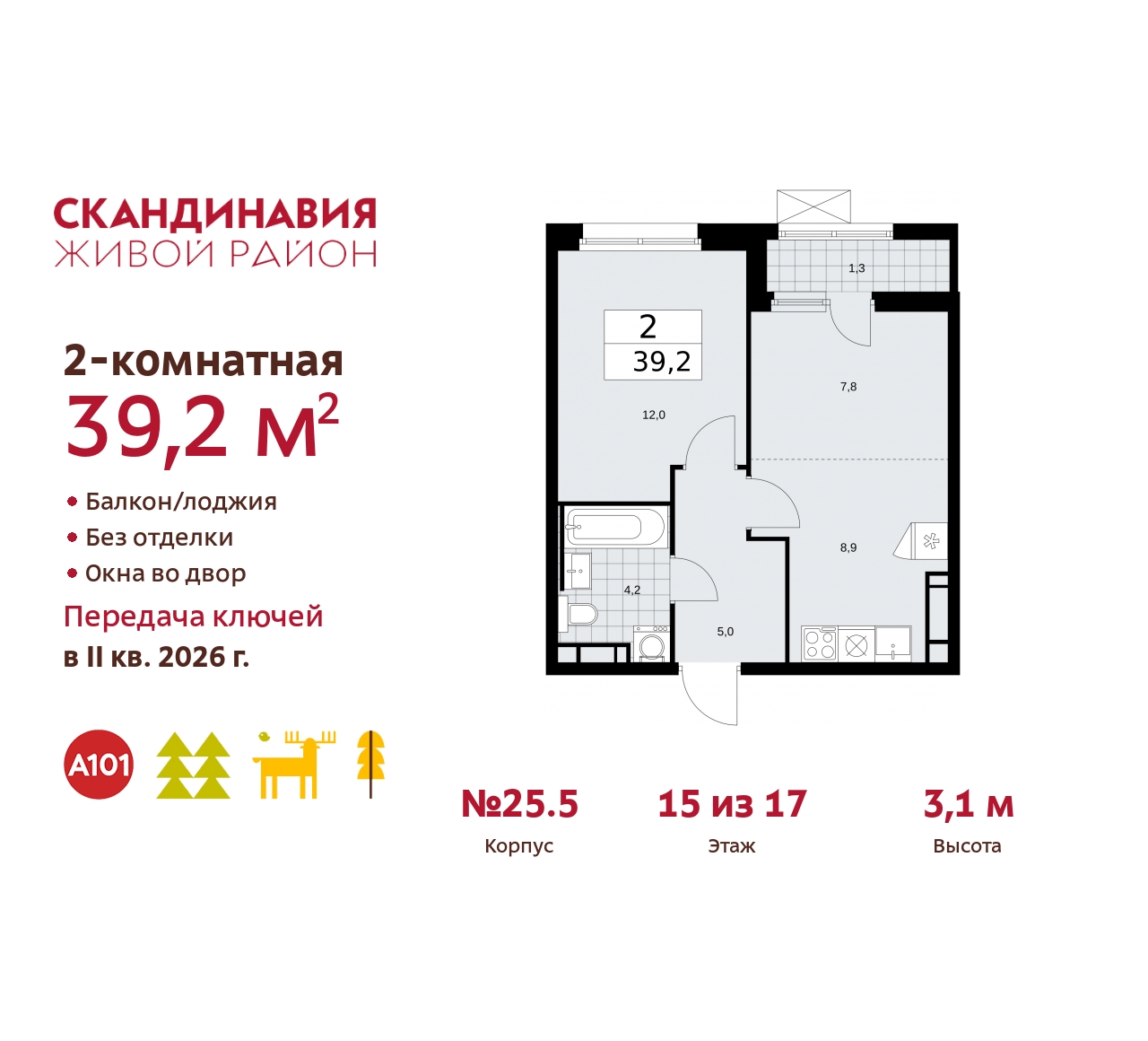 Продажа 2-комнатной новостройки, Москва, Скандинавский бульвар,  25.5