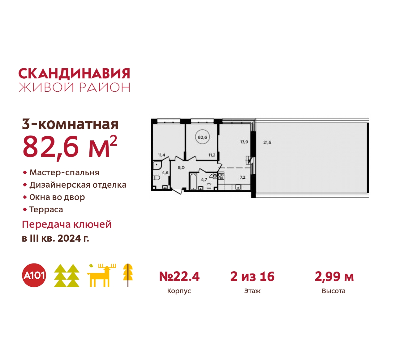 Объявление №71590205: Продается 3-комн. квартира с террасой и отделкой в новом ЖК, метро рядом