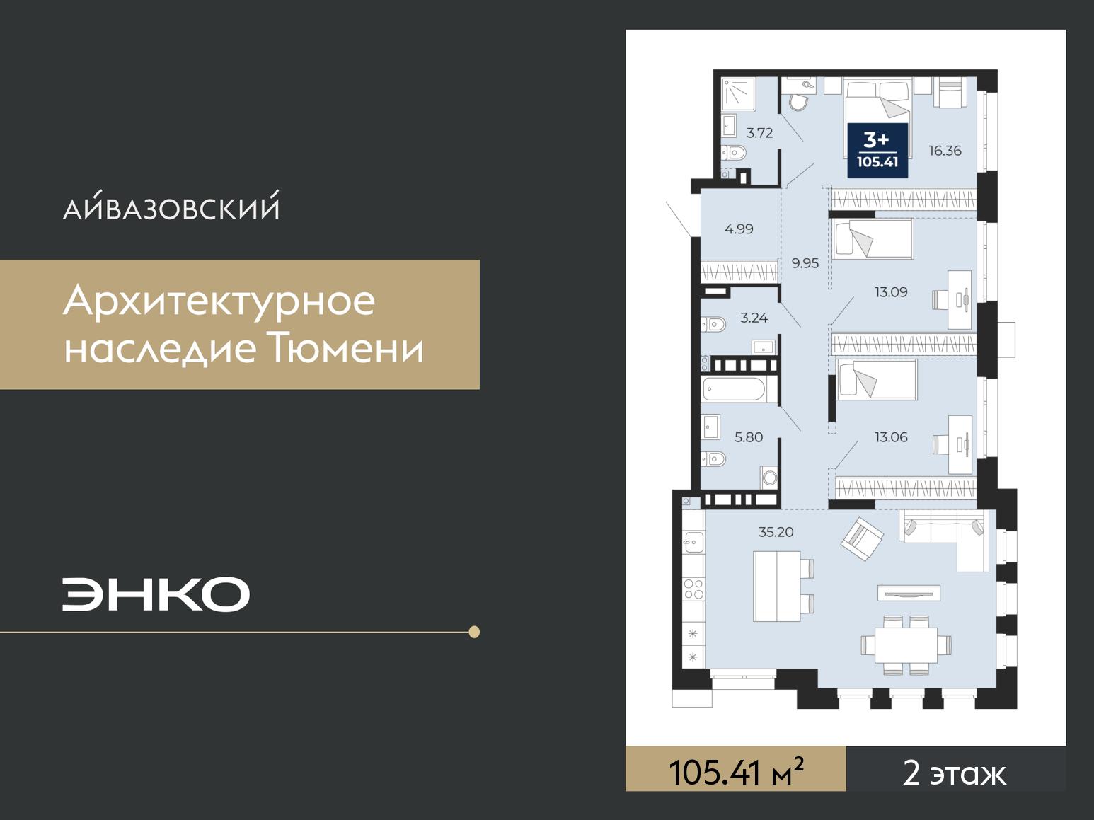 3-комнатная, 105.41 м2, ЖК «Айвазовский Сити»