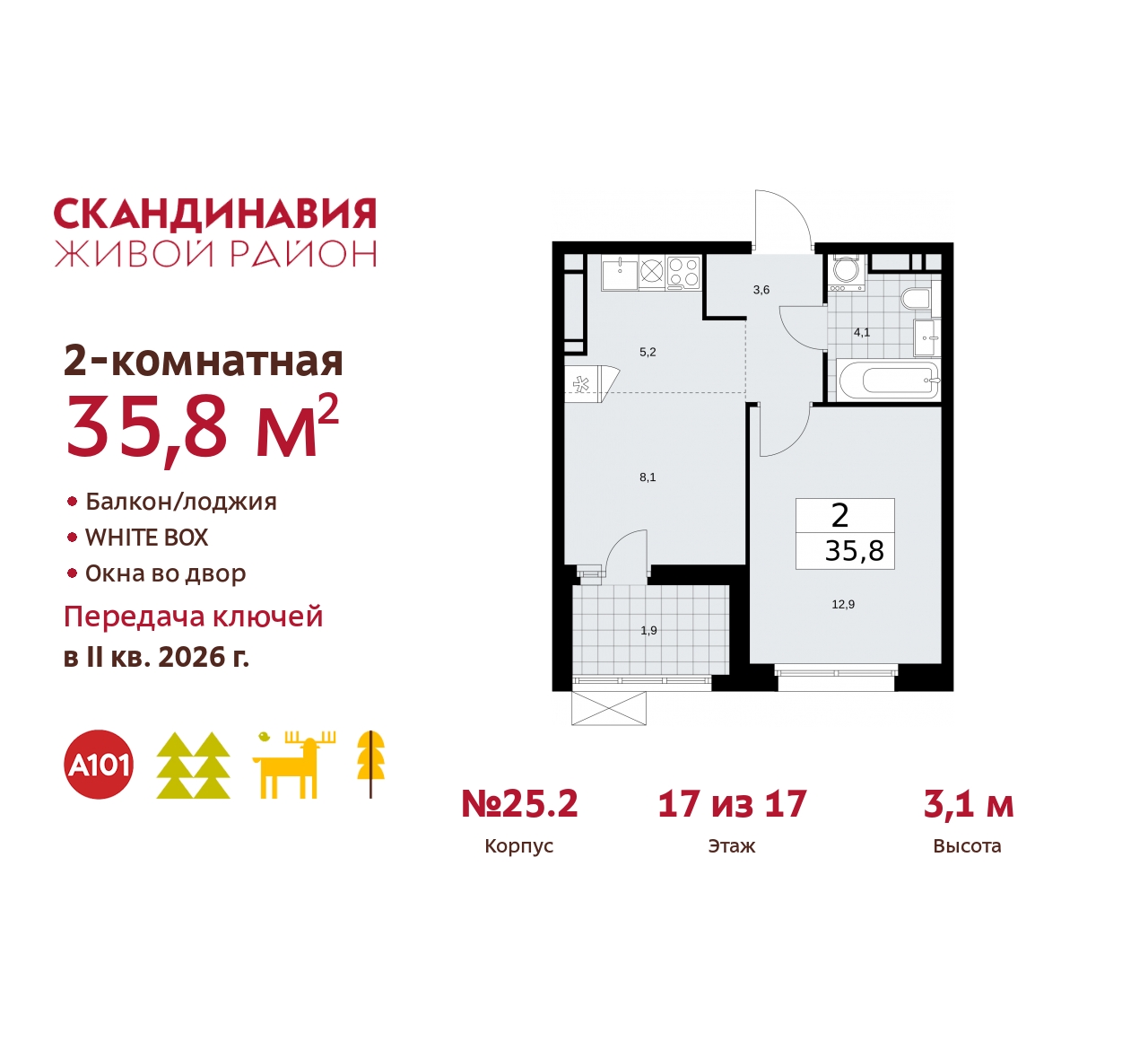 Объявление №71571162: Двухкомнатная квартира с европланировкой с отделкой в новостройке, у метро