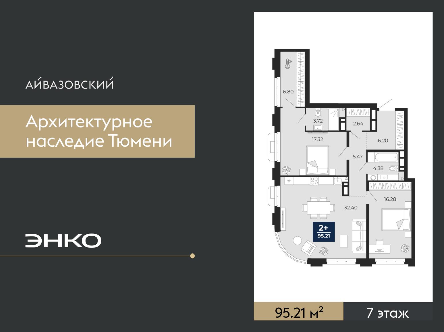 2-комнатная, 95.21 м2, ЖК «Айвазовский Сити»