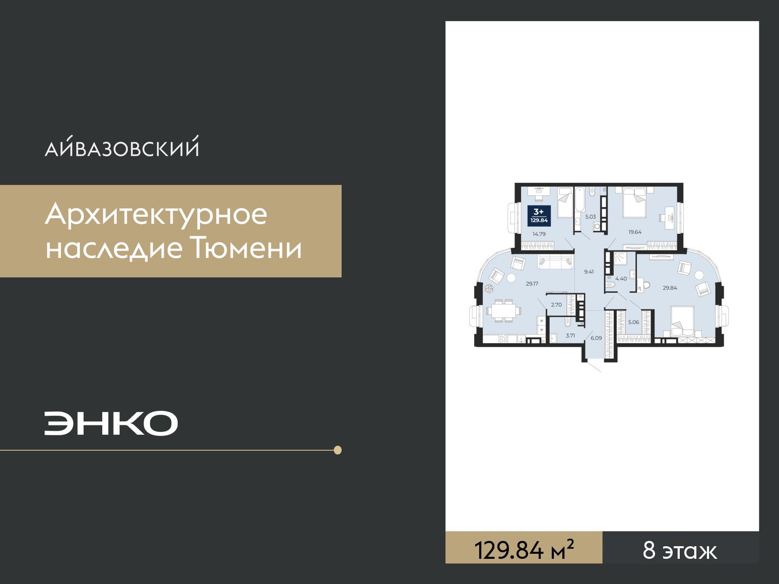 3-комнатная, 129.84 м2, ЖК «Айвазовский Сити»